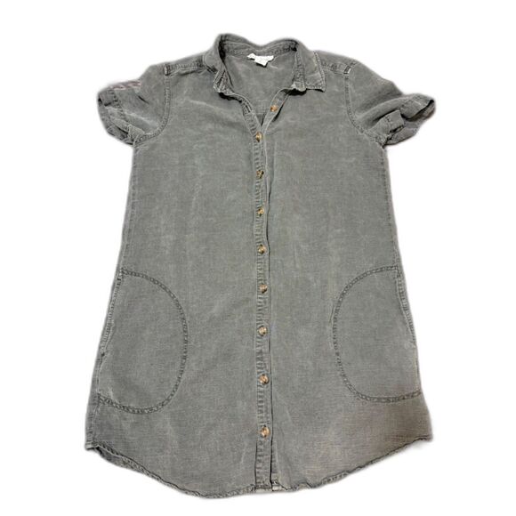 Lucky Brand Shirt Dress L Sage Green Linen Blend Pockets Casual Summer Bohochic - Picture 2 of 8